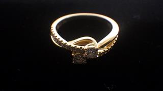 14K Two-Stone Diamond Bypass Accent Ring Yellow Gold 4.1g Size 7